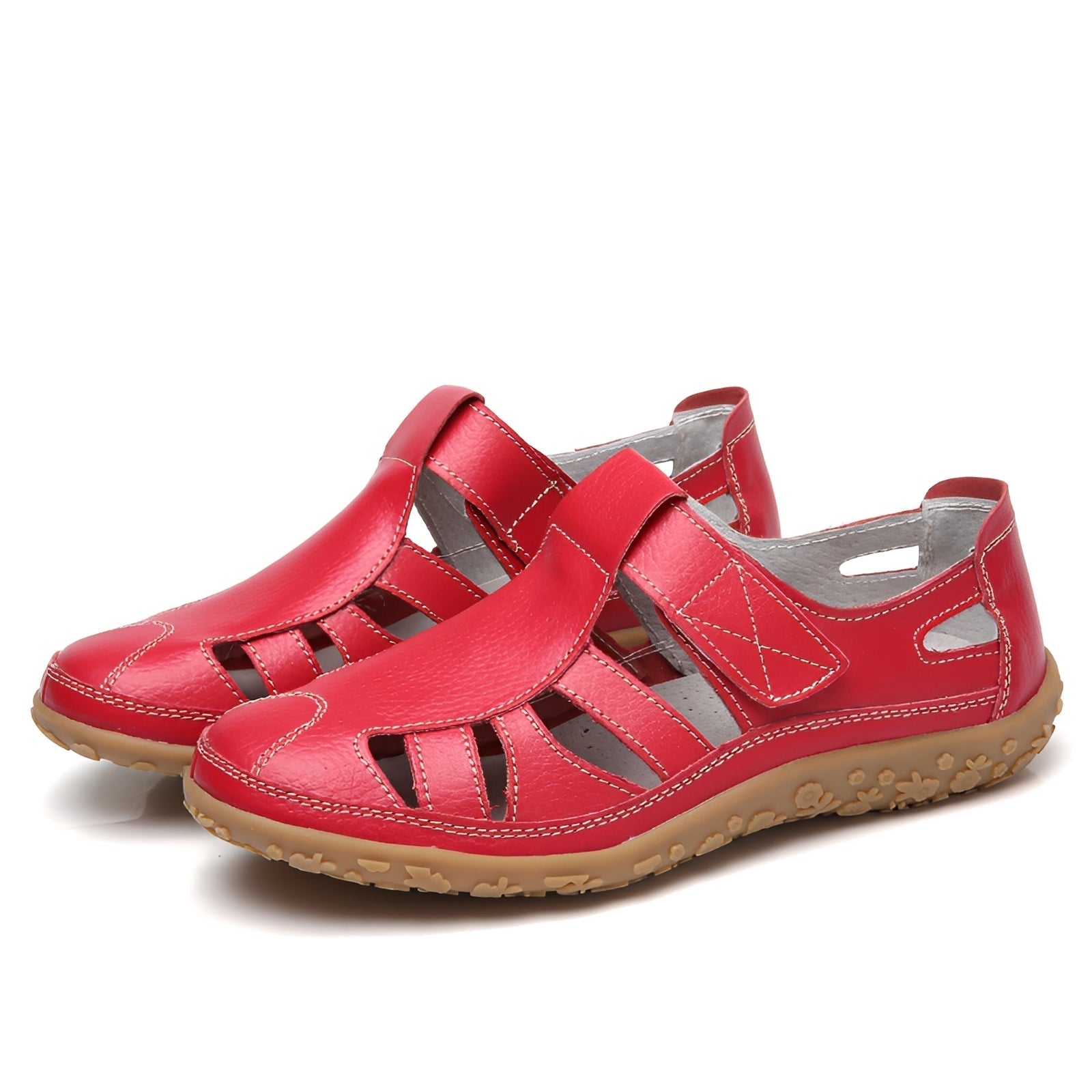 Comfortable Walking Sandals – Cushioned Rubber Sole Closed-Toe Leather