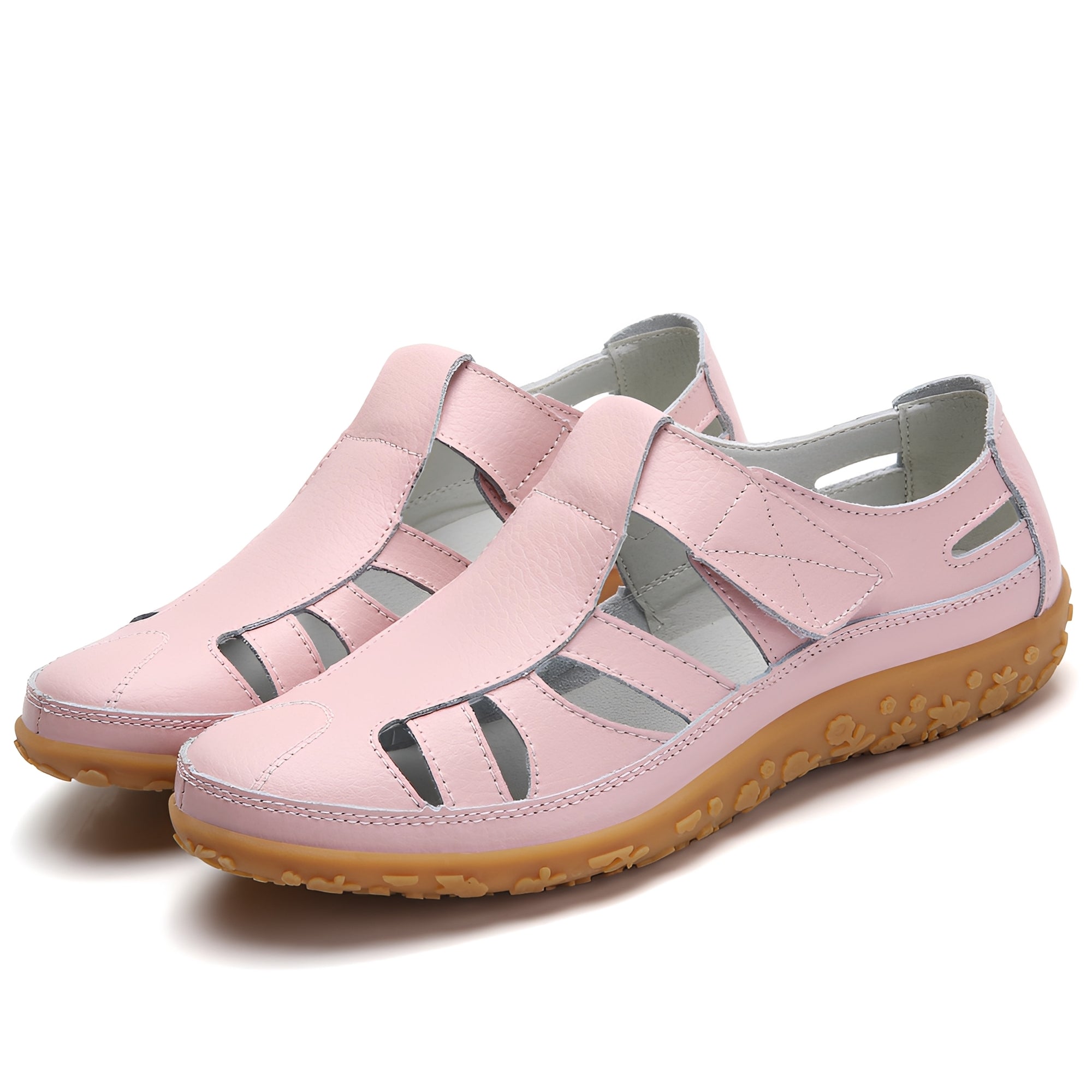 Comfortable Walking Sandals – Cushioned Rubber Sole Closed-Toe Leather