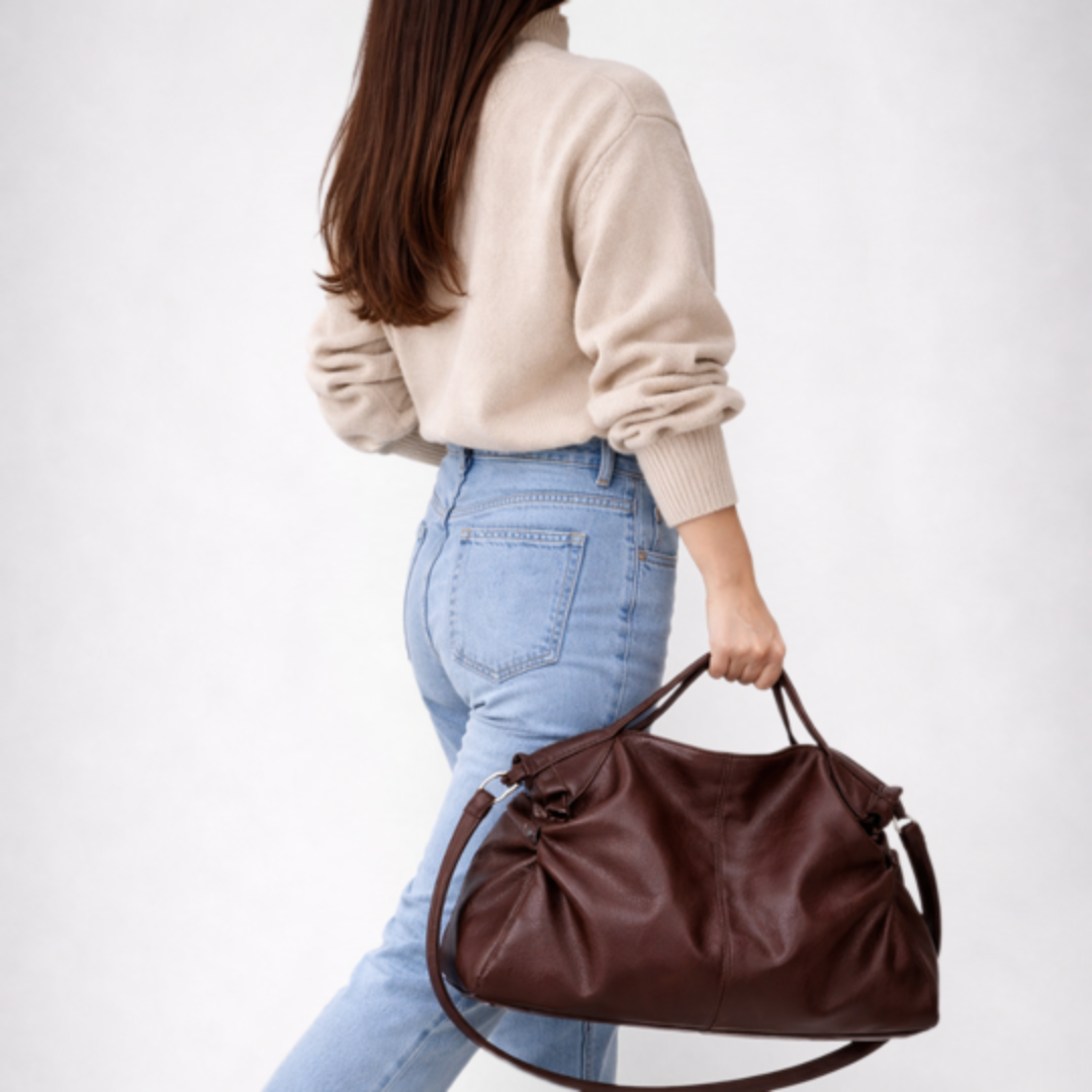 Elegant Vegan Leather Shoulder Bag for Women with Spacious, Lightweight Design and Dual Straps