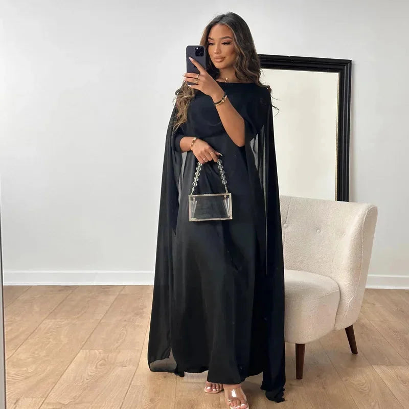 Elegant Women's Maxi Dress – Chic Cape Design for Wedding Events