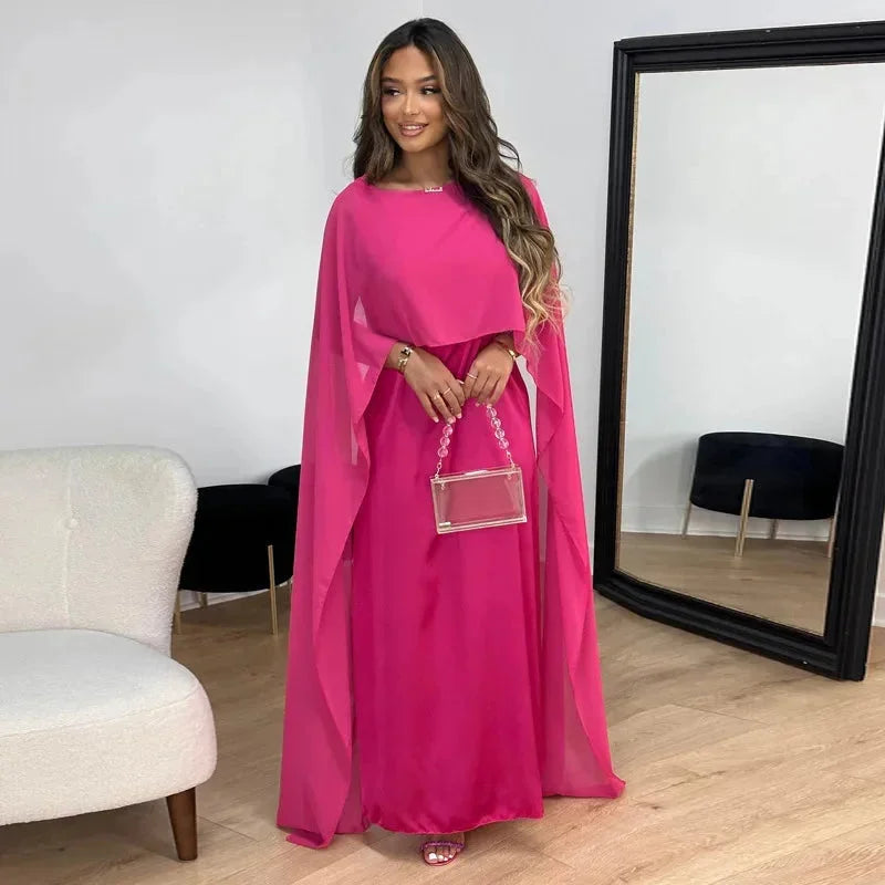 Elegant Women's Maxi Dress – Chic Cape Design for Wedding Events