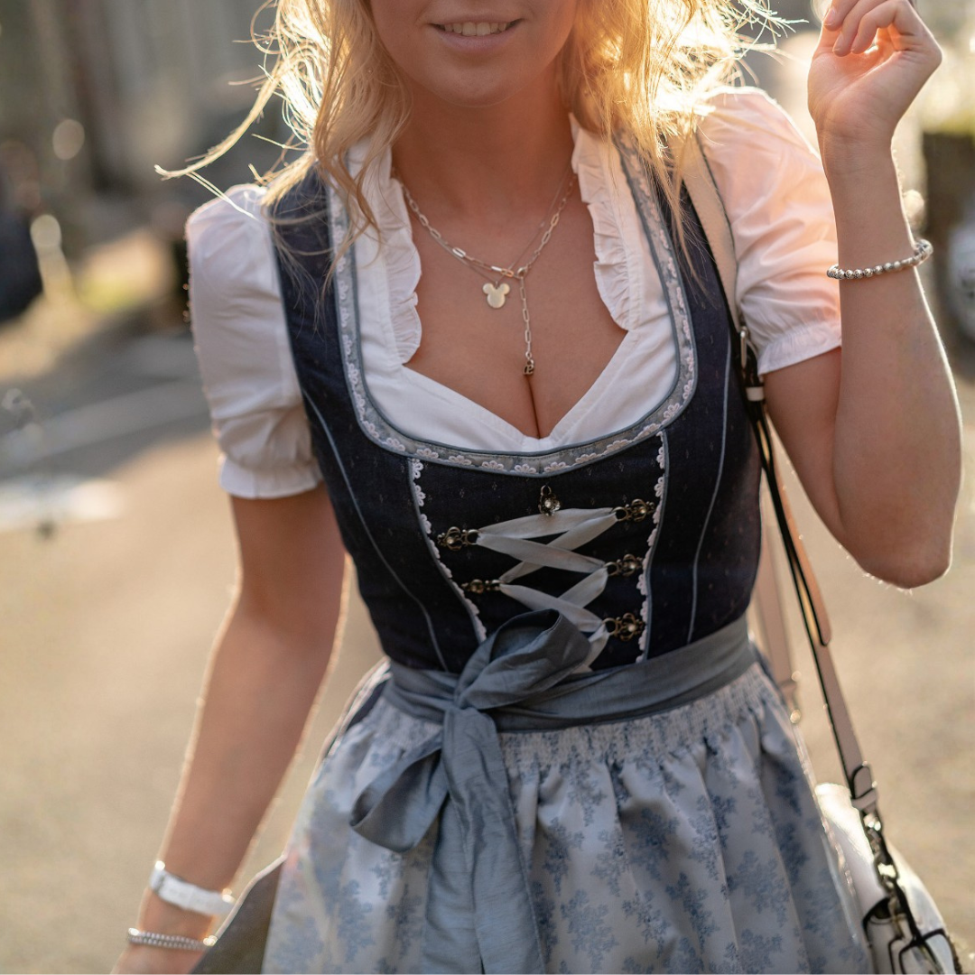 Elegant Women's Traditional Dirndl Dress with Ruffled Blouse and Soft Apron