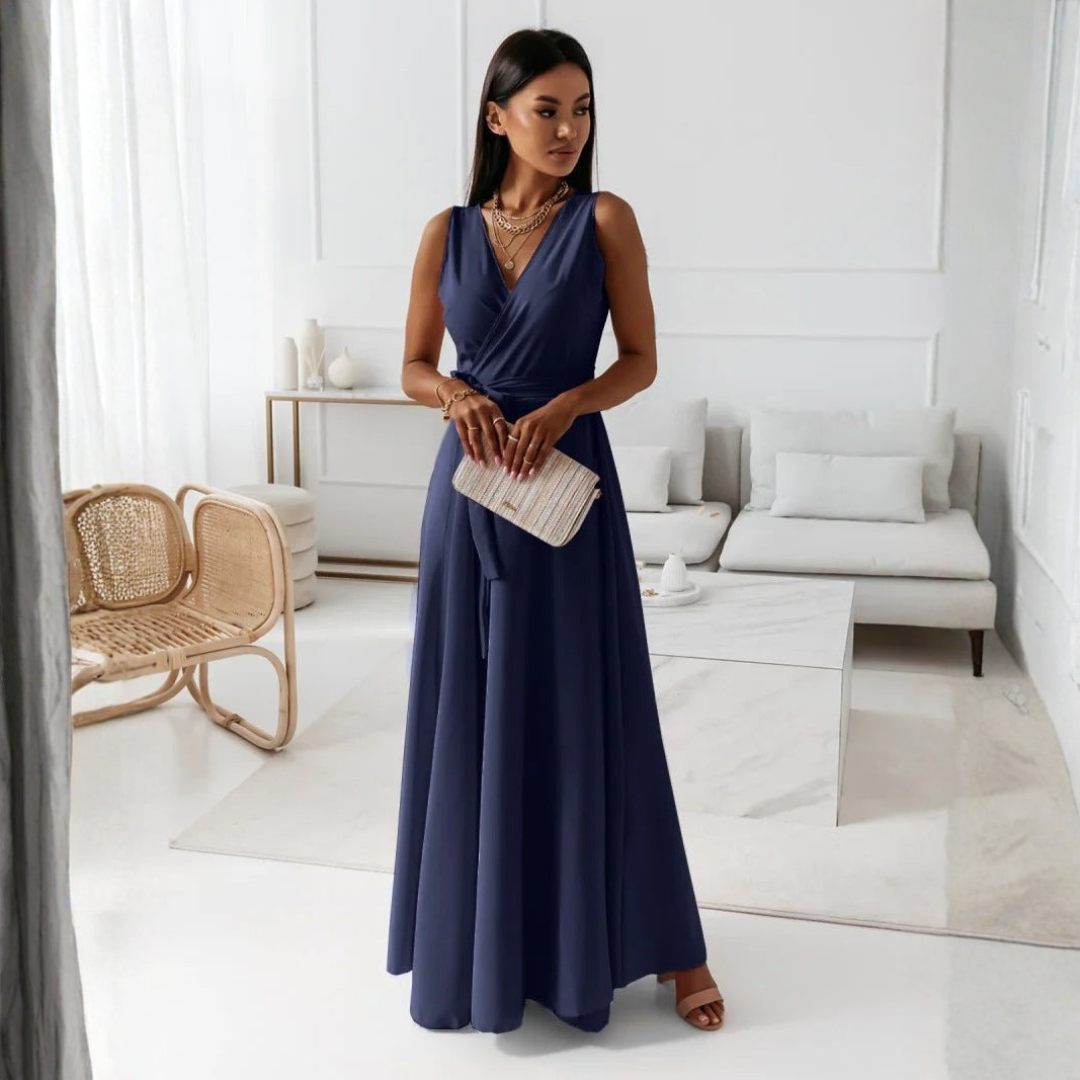 Elegant Women's Wedding Wrap Maxi Dress – Flattering Sleeveless Design for Formal Events