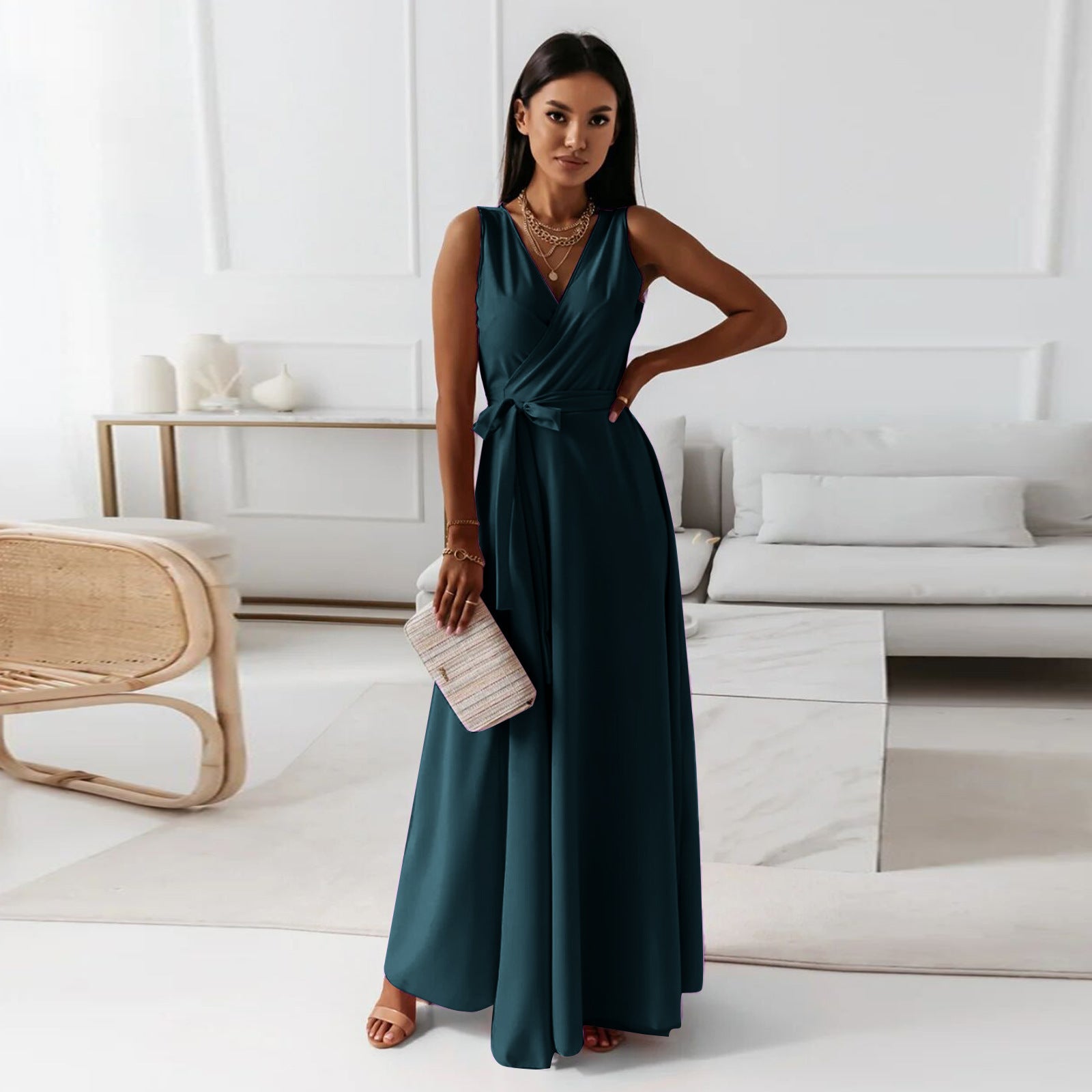 Elegant Women's Wedding Wrap Maxi Dress – Flattering Sleeveless Design for Formal Events