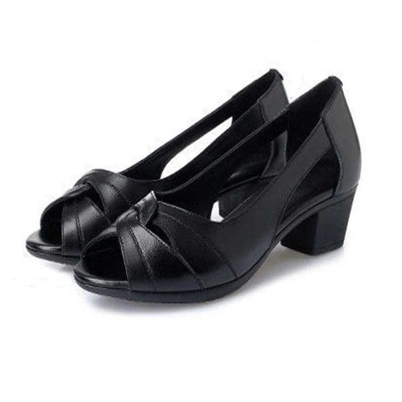 Elegant Black Pumps for Women – Open Toe Design with Block Heel 5