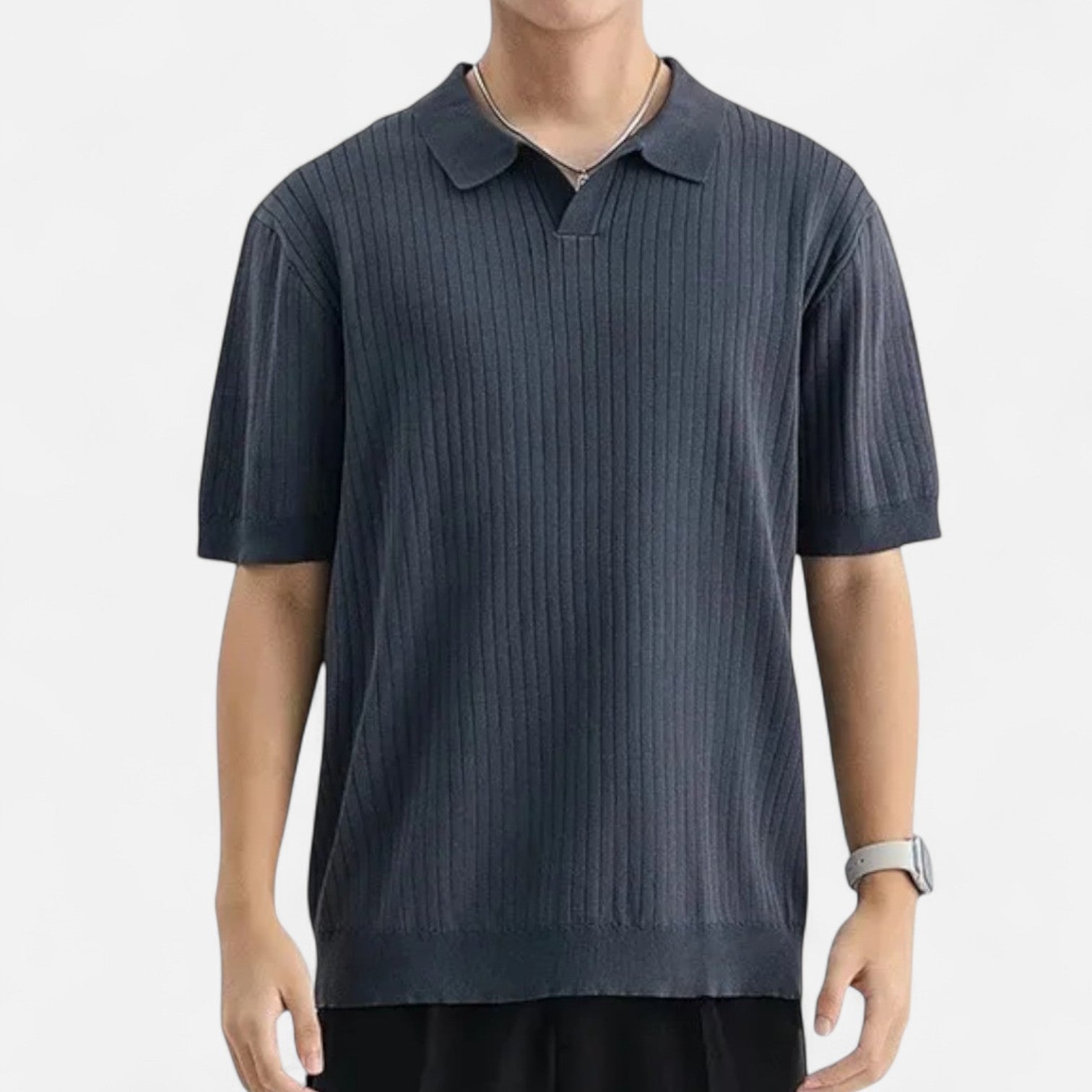 Elegant Breathable Silk Men's Polo Shirt - Short Sleeve, Classic Fit, Summer Style 10