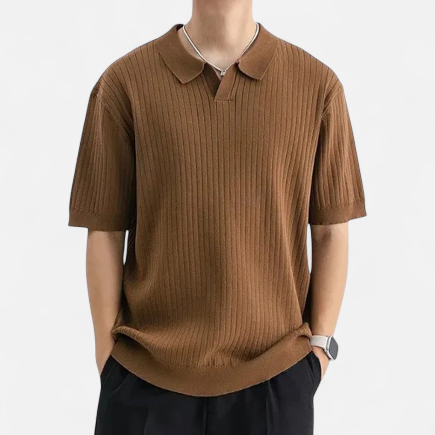 Elegant Breathable Silk Men's Polo Shirt - Short Sleeve, Classic Fit, Summer Style 8