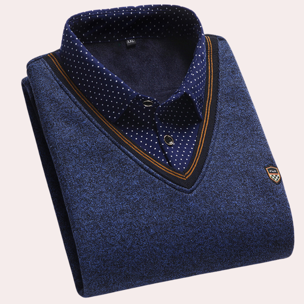 Elegant Comfortable Men's V-Neck Sweater with Shirt Collar 0