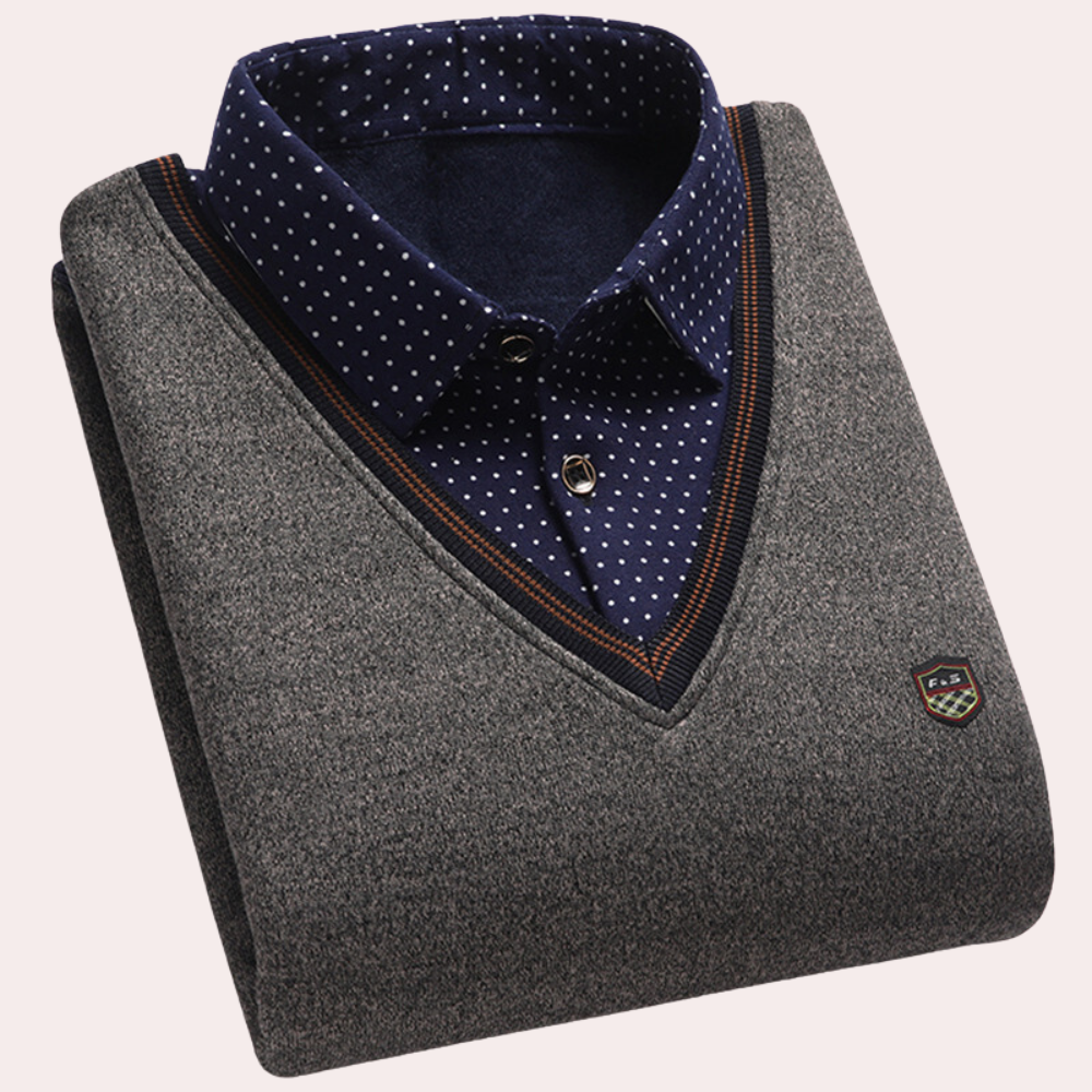 Elegant Comfortable Men's V-Neck Sweater with Shirt Collar 2