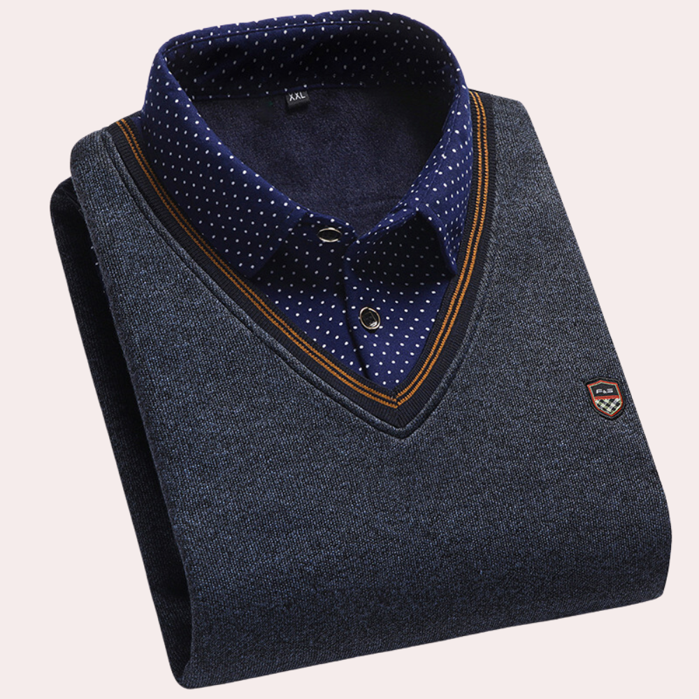 Elegant Comfortable Men's V-Neck Sweater with Shirt Collar 4