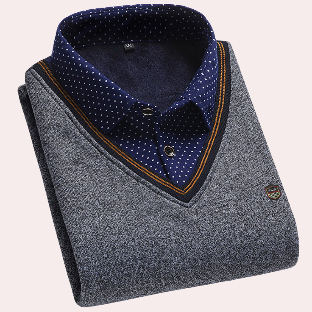 Elegant Comfortable Men's V-Neck Sweater with Shirt Collar 5