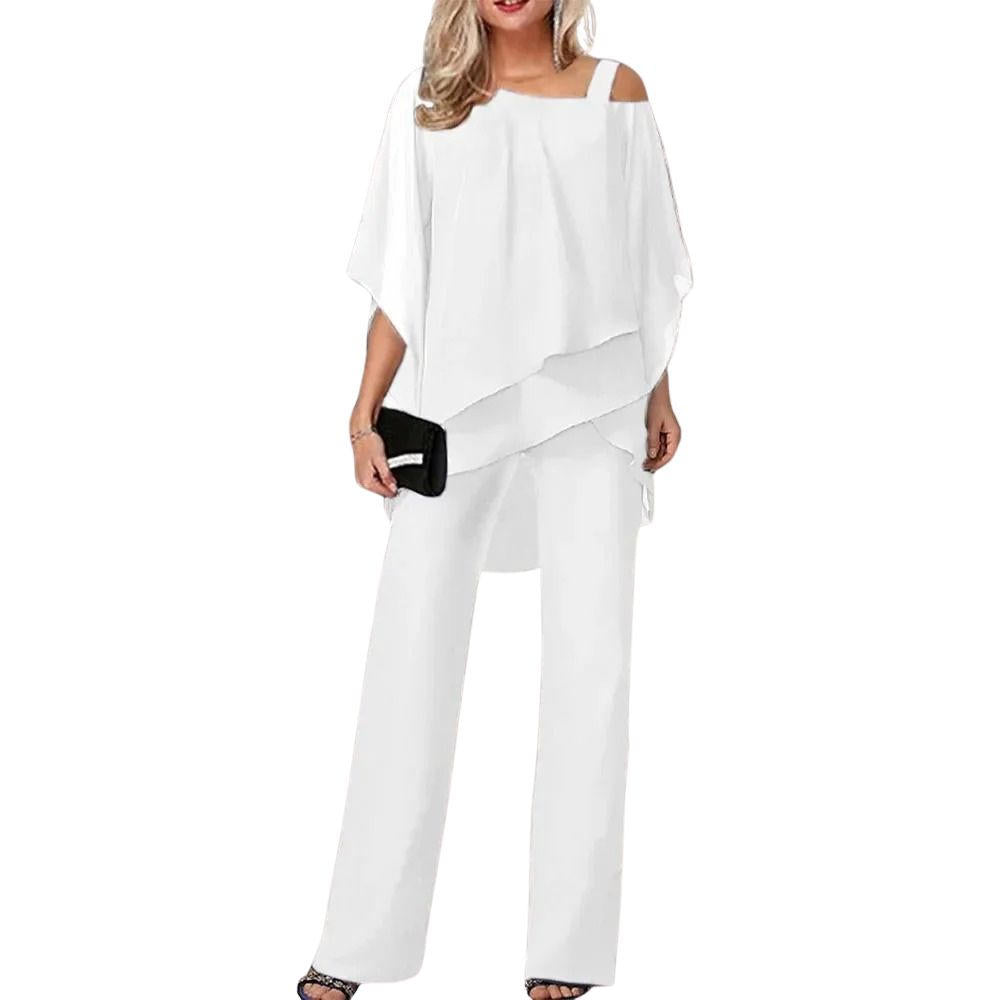 Ladies Trouser Suits – Elegant Chiffon Formal Pantsuit with Flowing Design 3