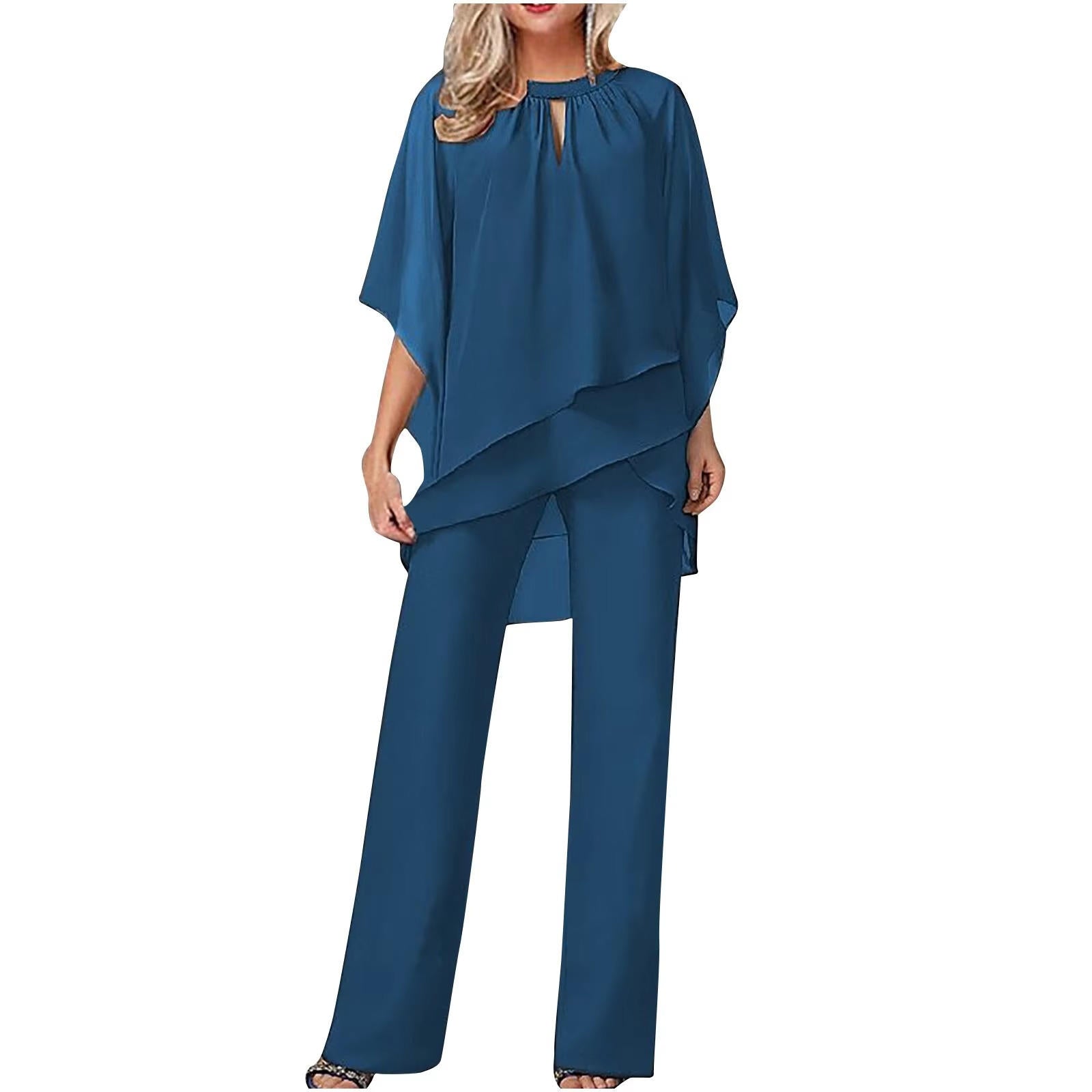 Ladies Trouser Suits – Elegant Chiffon Formal Pantsuit with Flowing Design 4