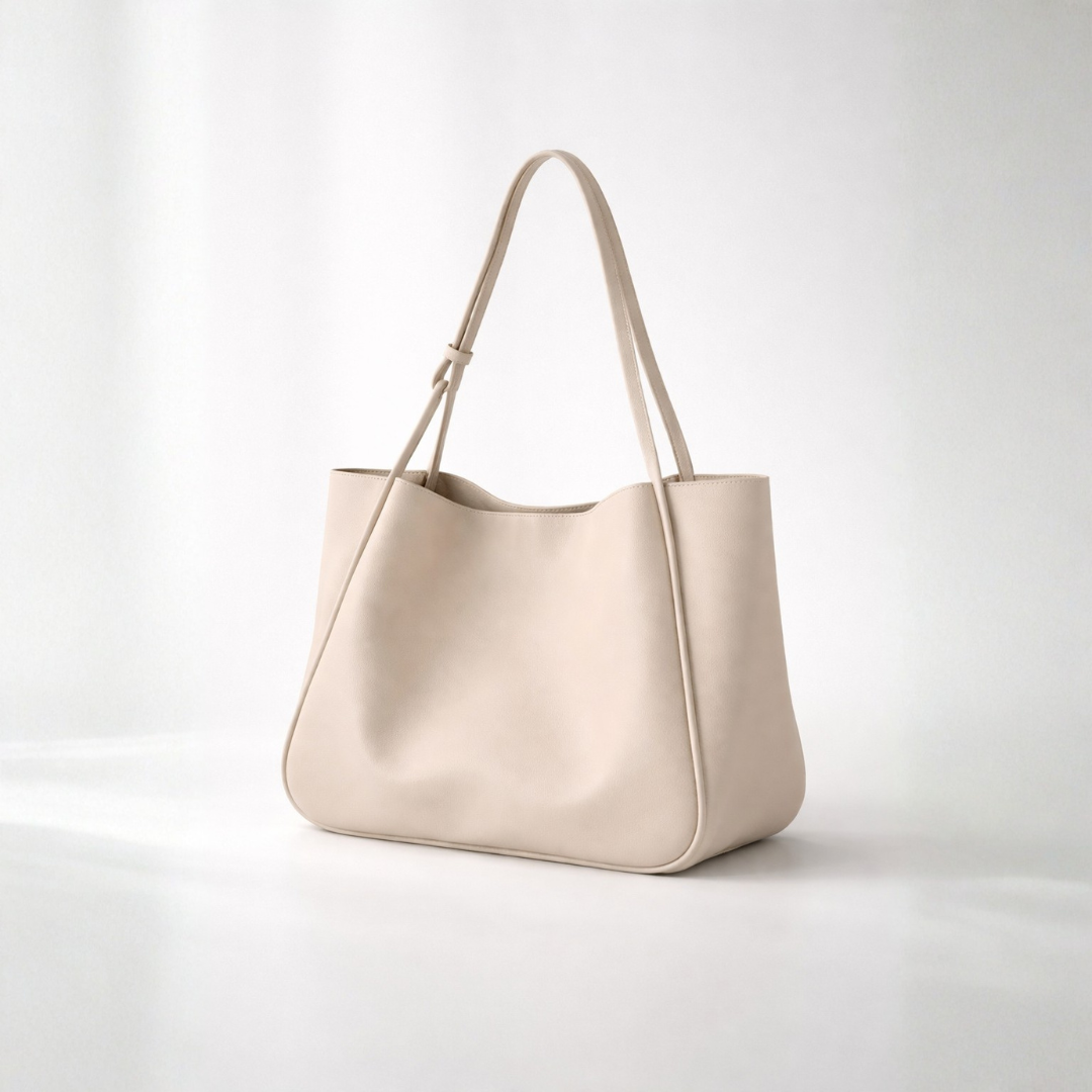 Large Vegan Leather Tote Shoulder Bag with Soft Structured Design and Double Shoulder Straps for Everyday Use