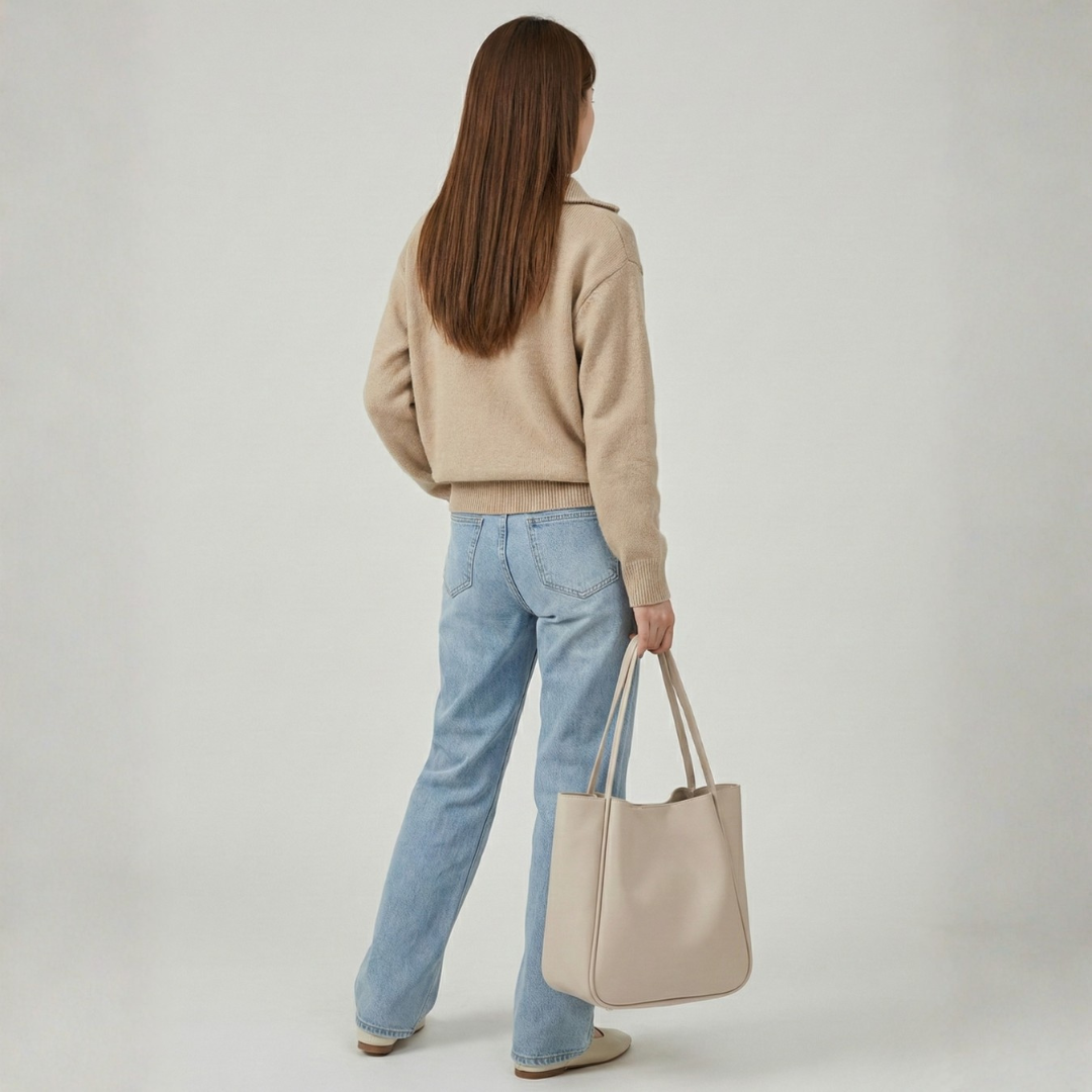 Large Vegan Leather Tote Shoulder Bag with Soft Structured Design and Double Shoulder Straps for Everyday Use
