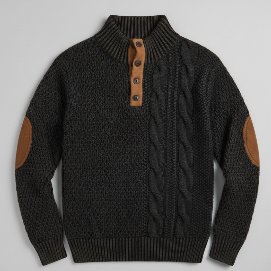 Men’s Cable Knit Sweater with Suede Elbow Patches
