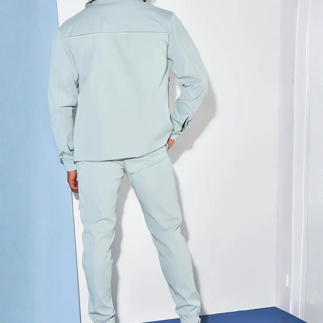 Men’s Casual Button-Up Jacket and Cargo Pants Set – Stylish, Functional, and Durable Fabric