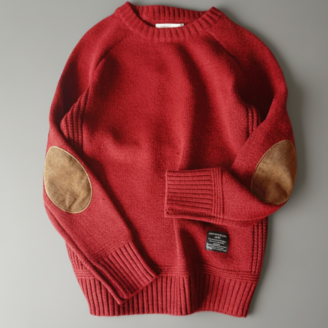 Men’s Classic Knit Crewneck Sweater with Elbow Patches