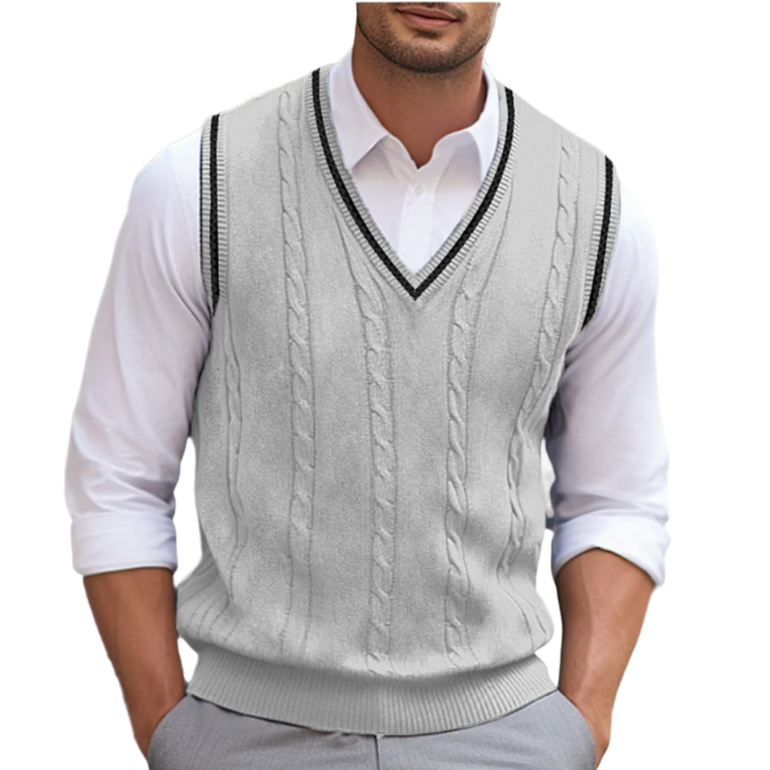 Men’s Elegant Sleeveless Sweater with V-Neck and Modern Fit