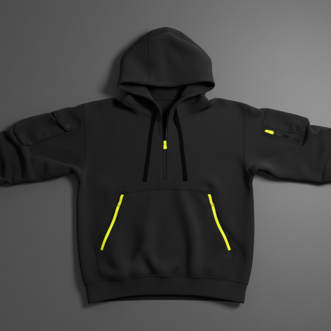 Men’s Half Zip Hoodie with Sleeve Pockets and Kangaroo Pocket