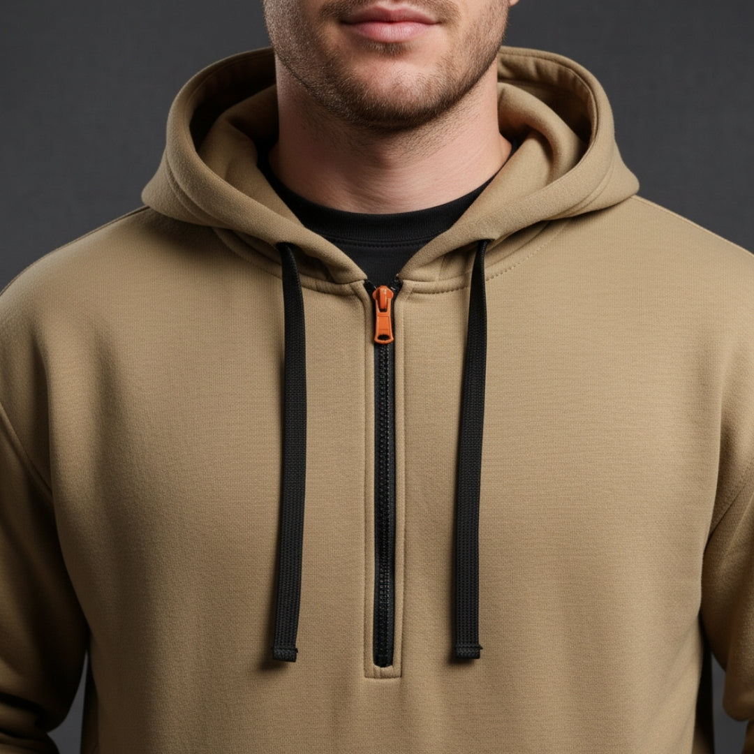 Men’s Half Zip Hoodie with Sleeve Pockets and Kangaroo Pocket
