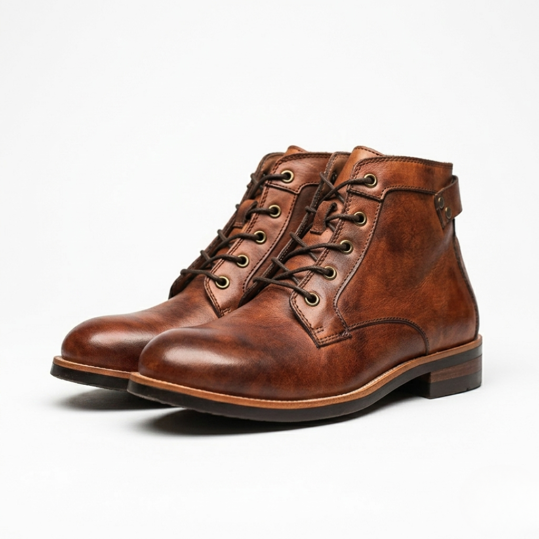 Men’s Lace Up Leather Boots with Low Heel