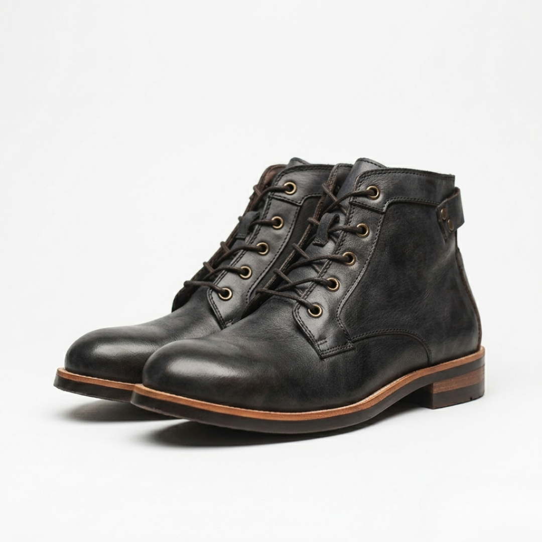 Men’s Lace Up Leather Boots with Low Heel