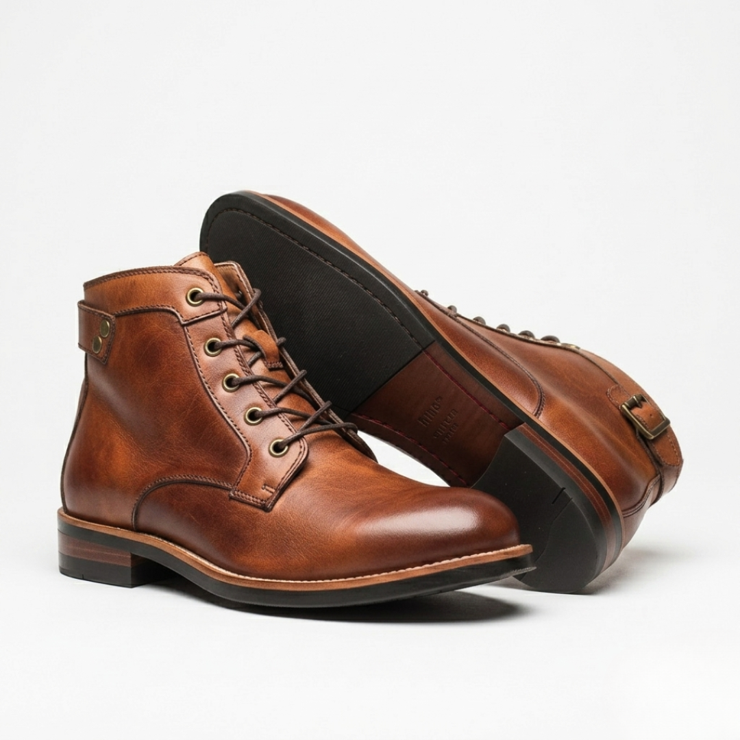 Men’s Lace Up Leather Boots with Low Heel