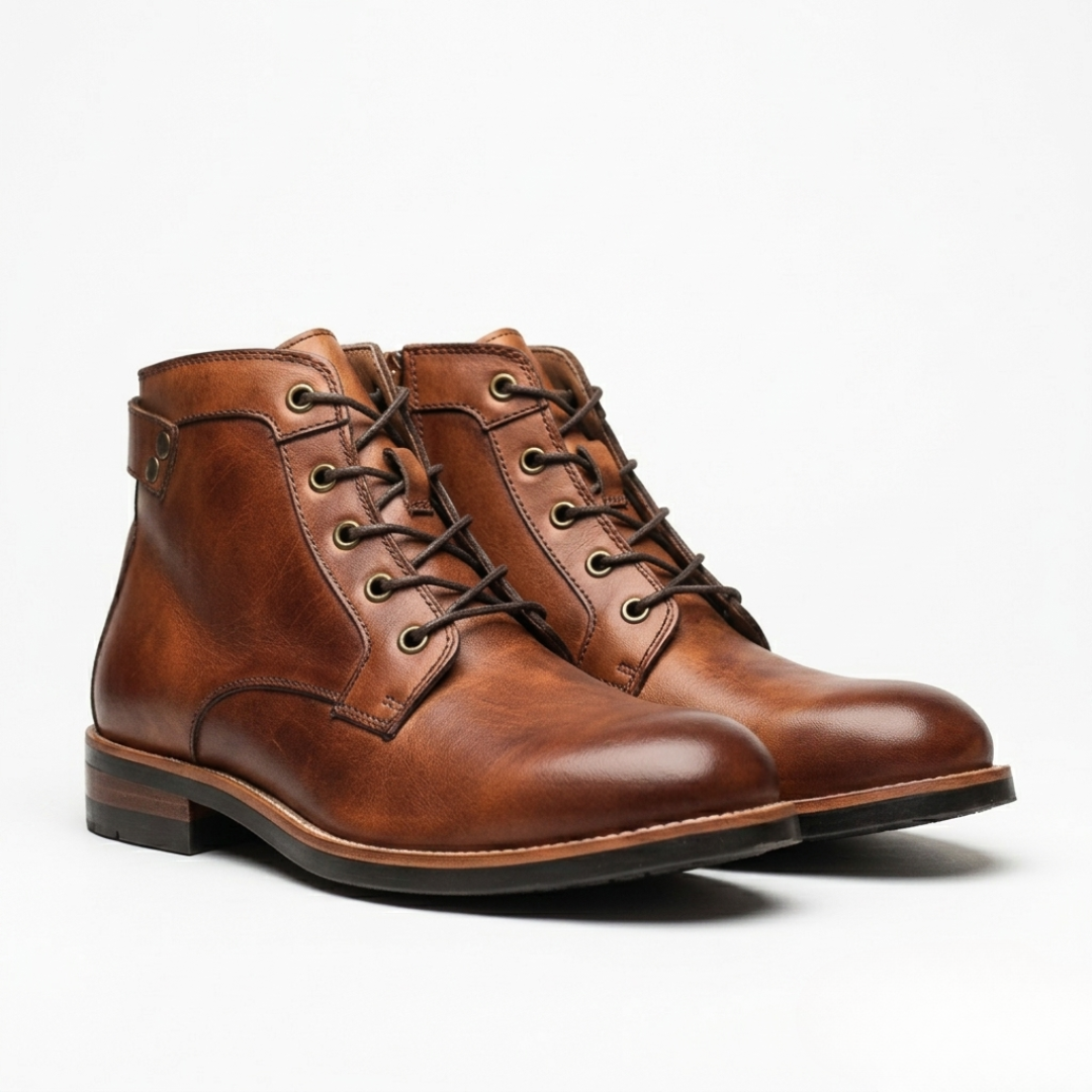 Men’s Lace Up Leather Boots with Low Heel