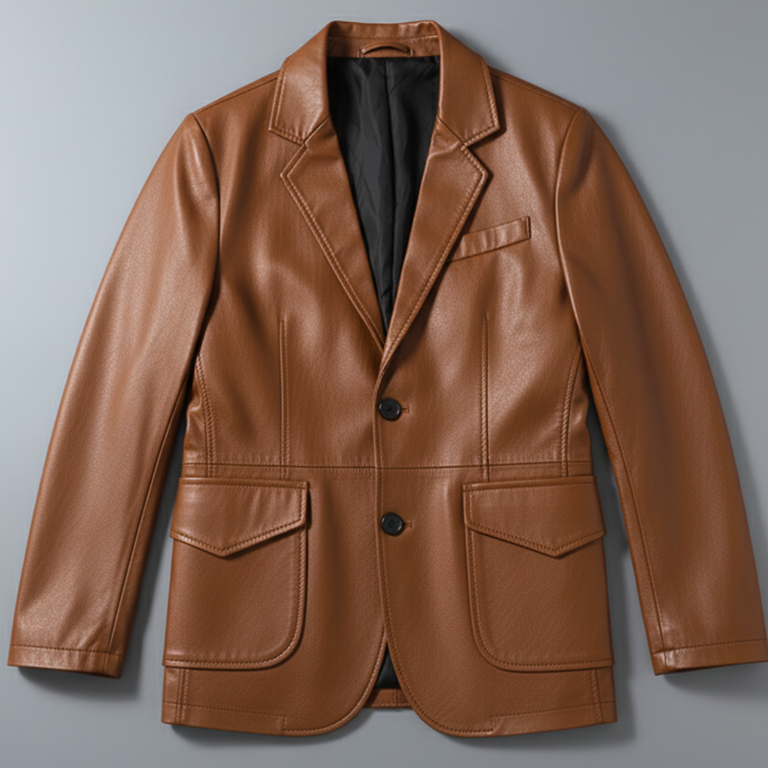 Men’s Leather Tailored Jacket with Double Button