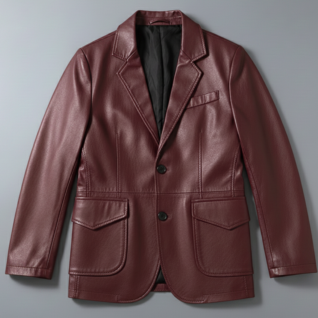 Men’s Leather Tailored Jacket with Double Button