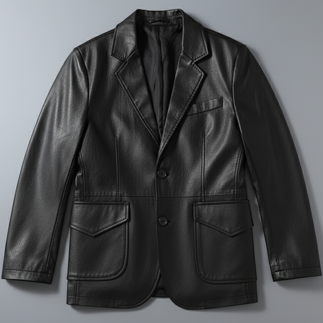 Men’s Leather Tailored Jacket with Double Button