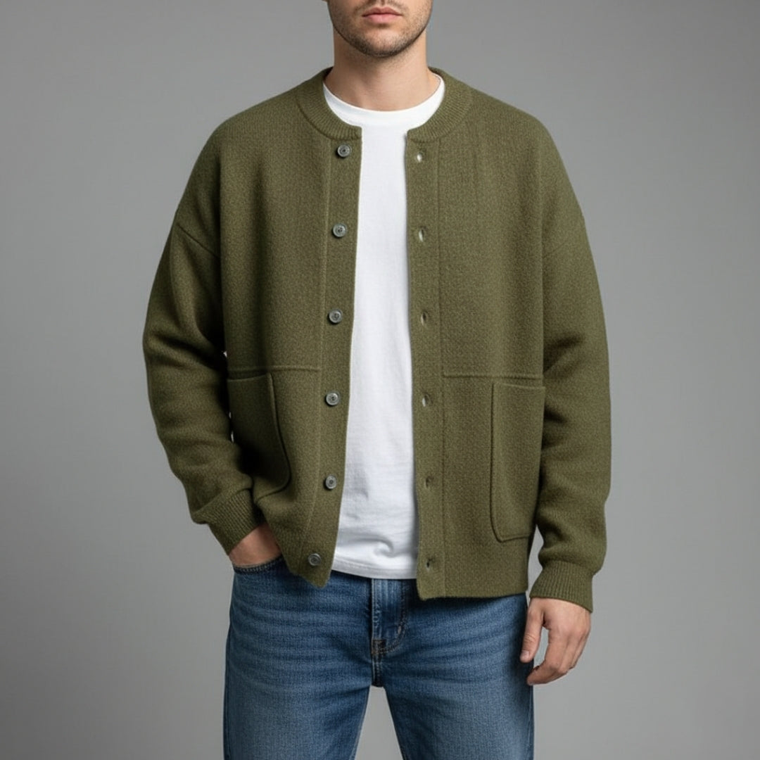 Men’s Relaxed Fit Knit Sweater with Button