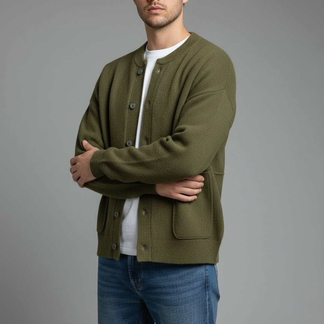 Men’s Relaxed Fit Knit Sweater with Button