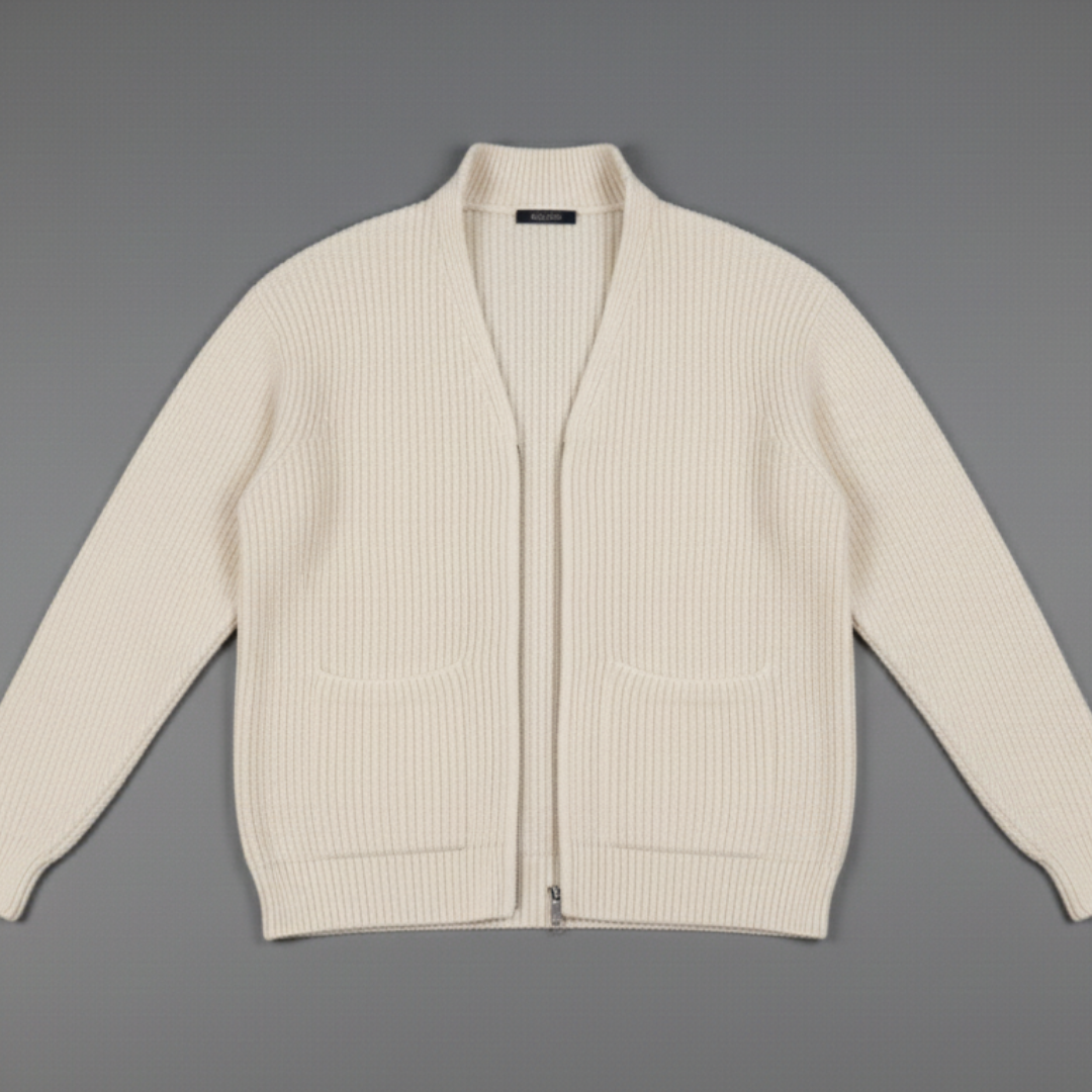 Men’s Relaxed Fit Ribbed Cardigan with Front Pockets