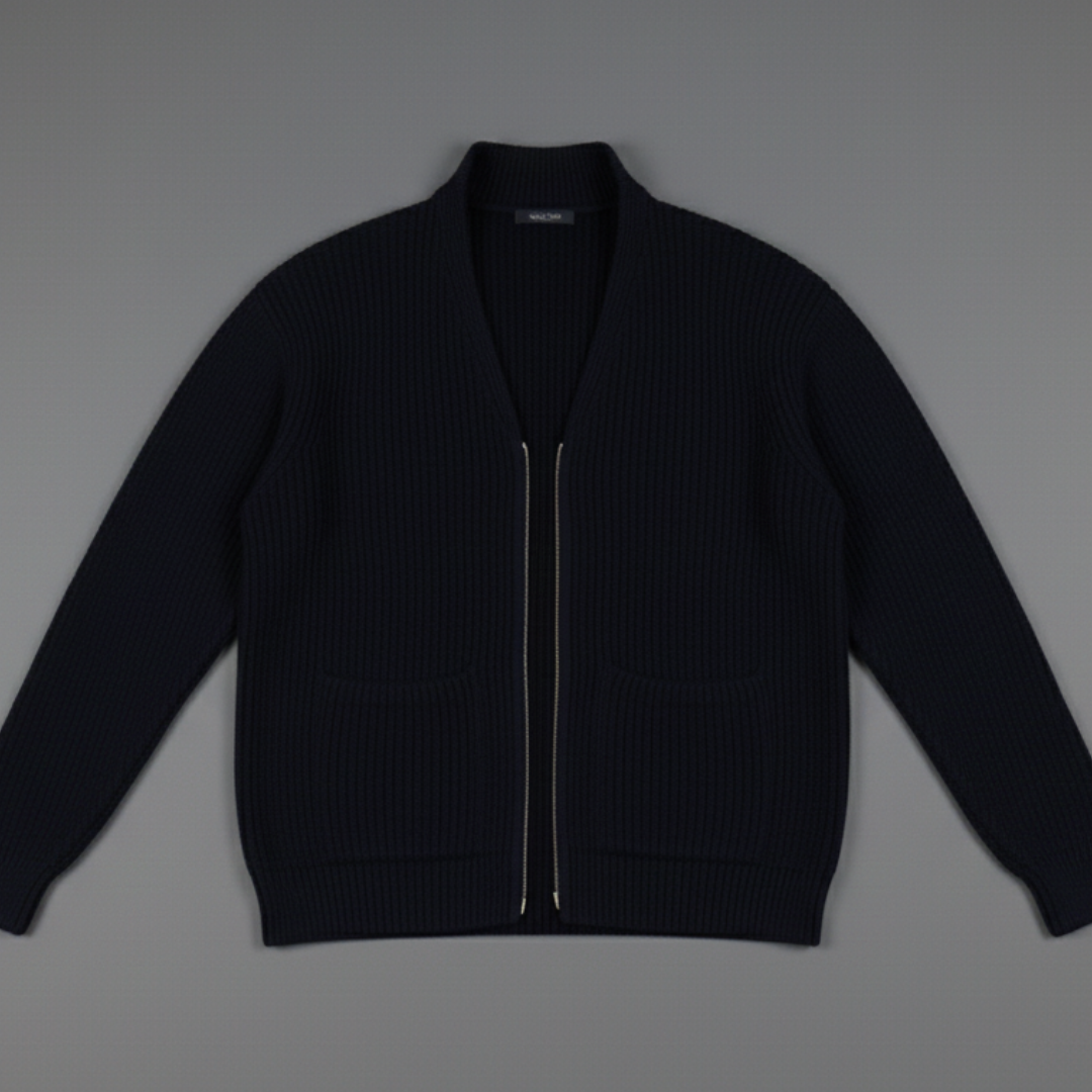 Men’s Relaxed Fit Ribbed Cardigan with Front Pockets