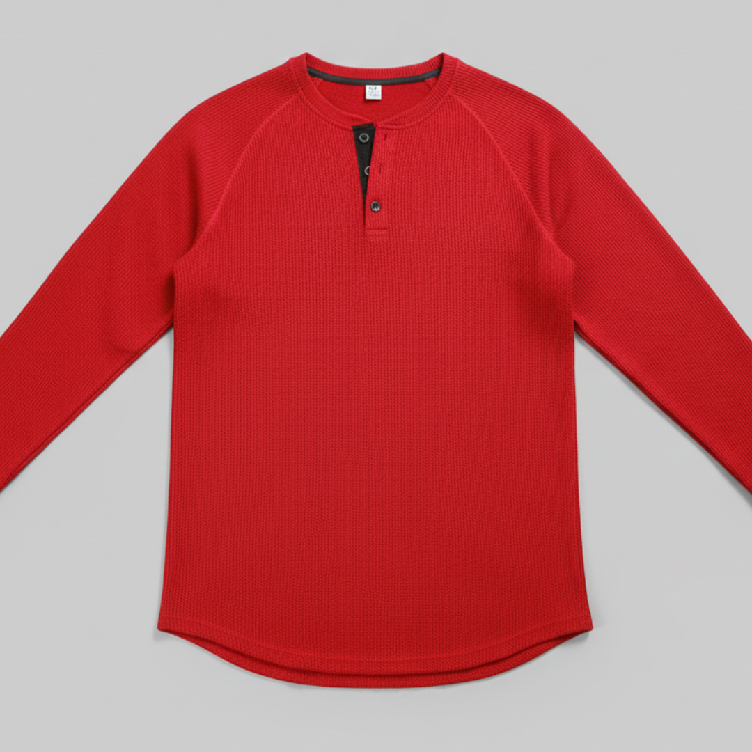 Men’s Ribbed Long Sleeve Henley Pullover with Tailored Fit