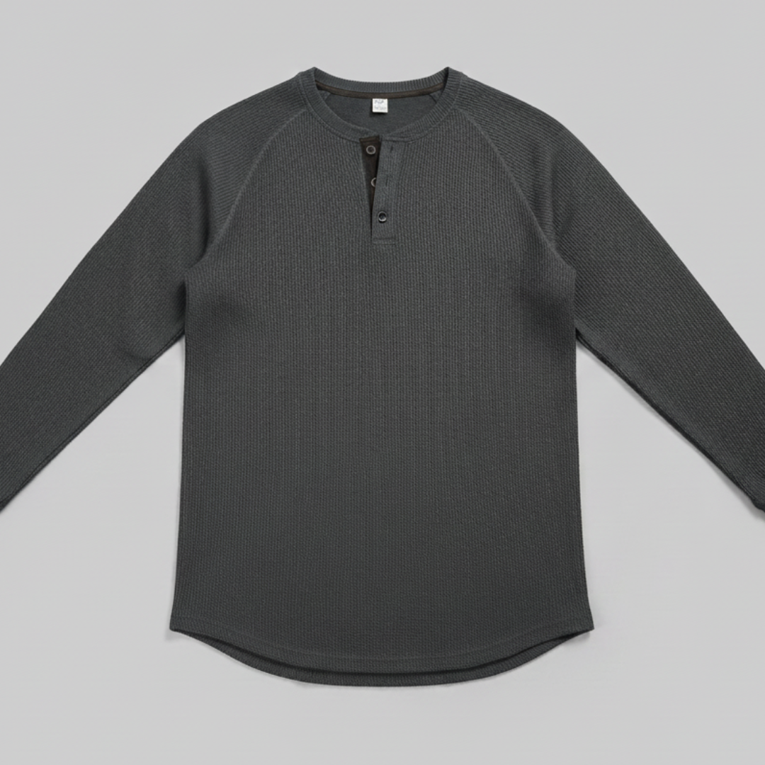 Men’s Ribbed Long Sleeve Henley Pullover with Tailored Fit