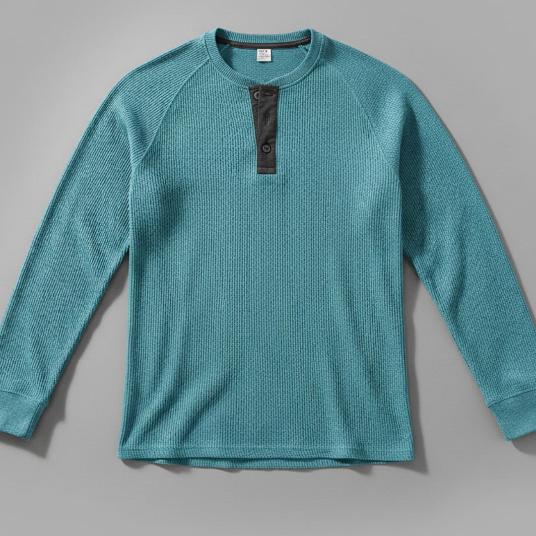 Men’s Ribbed Long Sleeve Henley Pullover with Tailored Fit