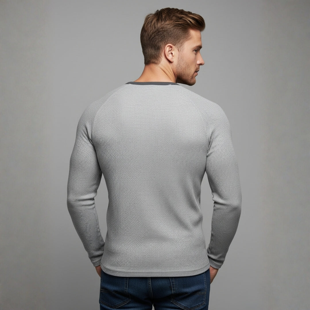 Men’s Ribbed Long Sleeve Henley Pullover with Tailored Fit