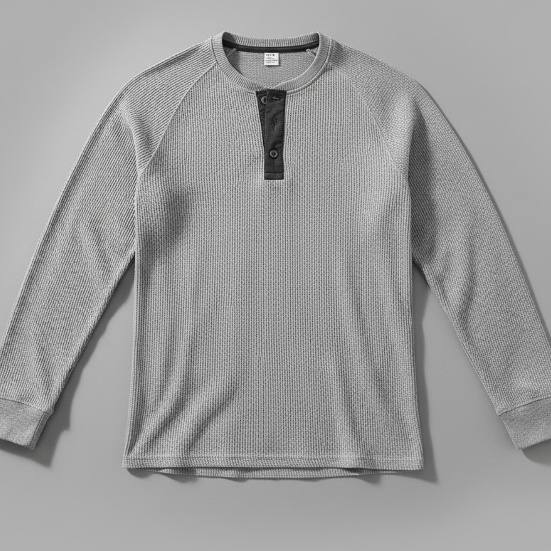 Men’s Ribbed Long Sleeve Henley Pullover with Tailored Fit