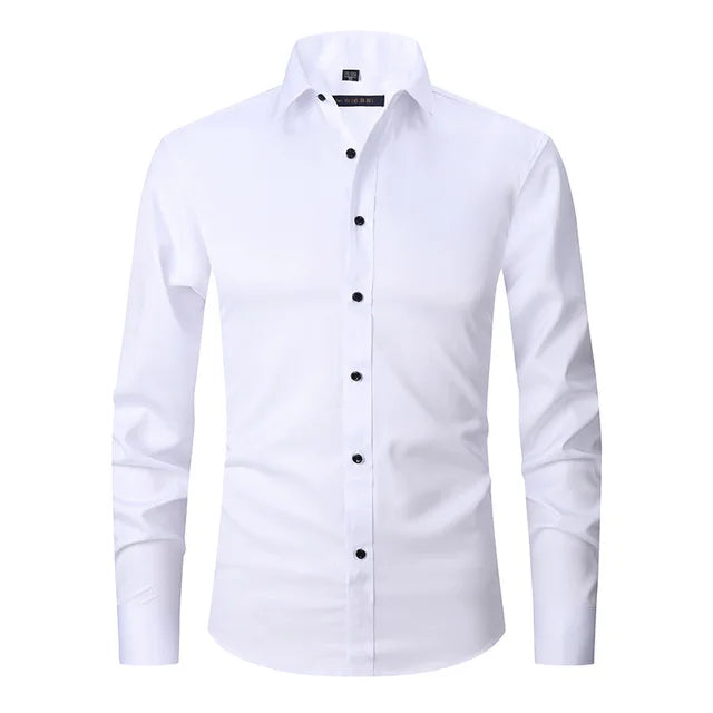 Men’s Spring Elastic Wrinkle-Free Dress Shirt with Slim Fit and Modern Design