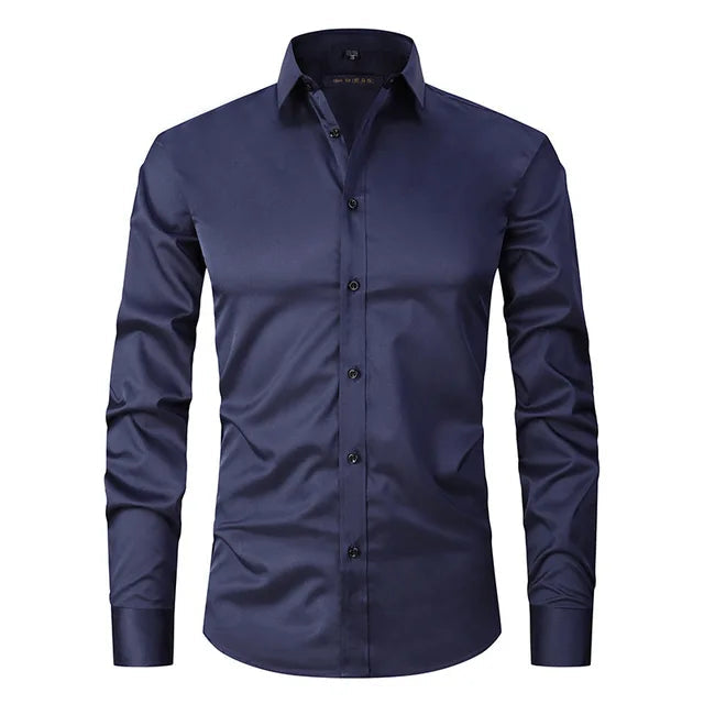 Men’s Spring Elastic Wrinkle-Free Dress Shirt with Slim Fit and Modern Design