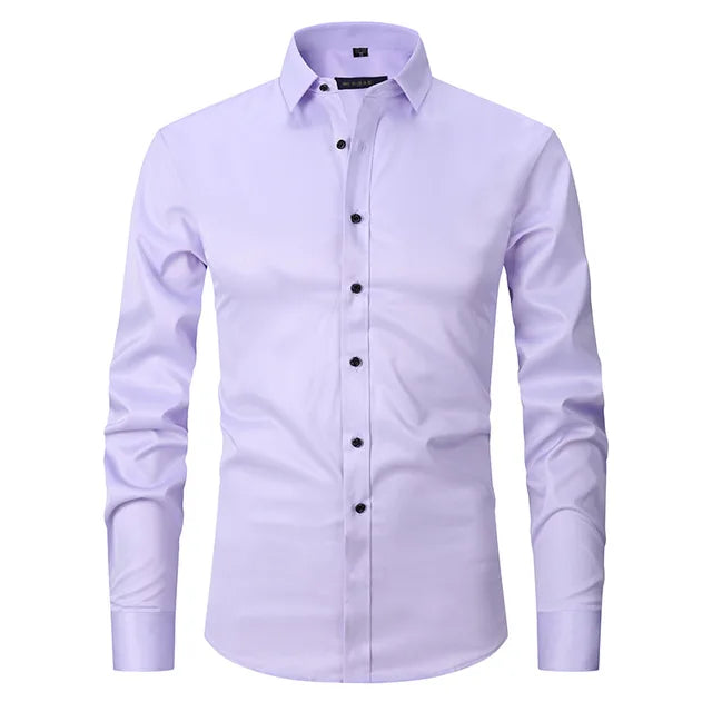 Men’s Spring Elastic Wrinkle-Free Dress Shirt with Slim Fit and Modern Design
