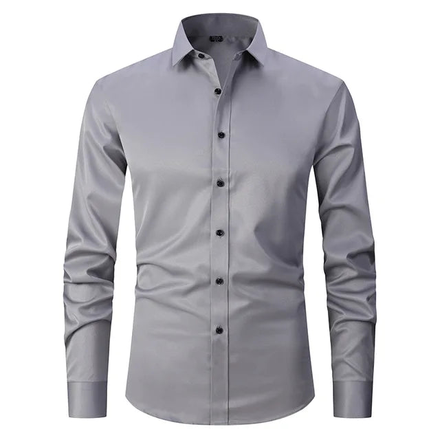 Men’s Spring Elastic Wrinkle-Free Dress Shirt with Slim Fit and Modern Design