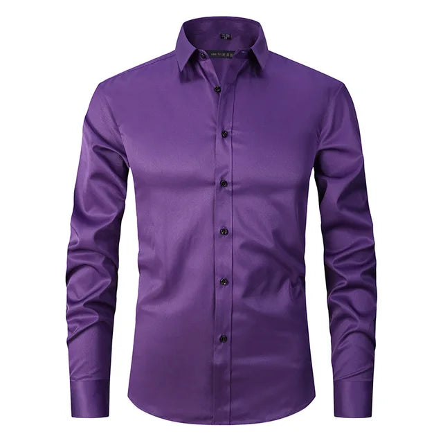 Men’s Spring Elastic Wrinkle-Free Dress Shirt with Slim Fit and Modern Design