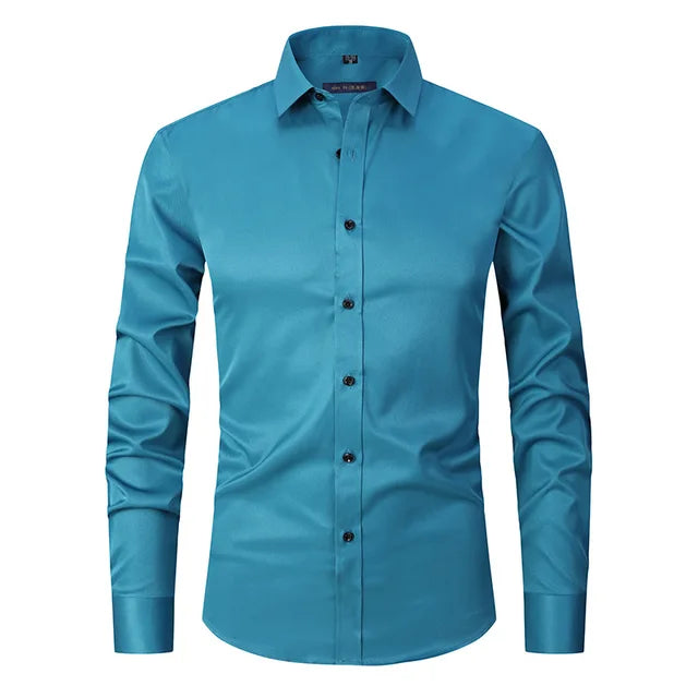 Men’s Spring Elastic Wrinkle-Free Dress Shirt with Slim Fit and Modern Design