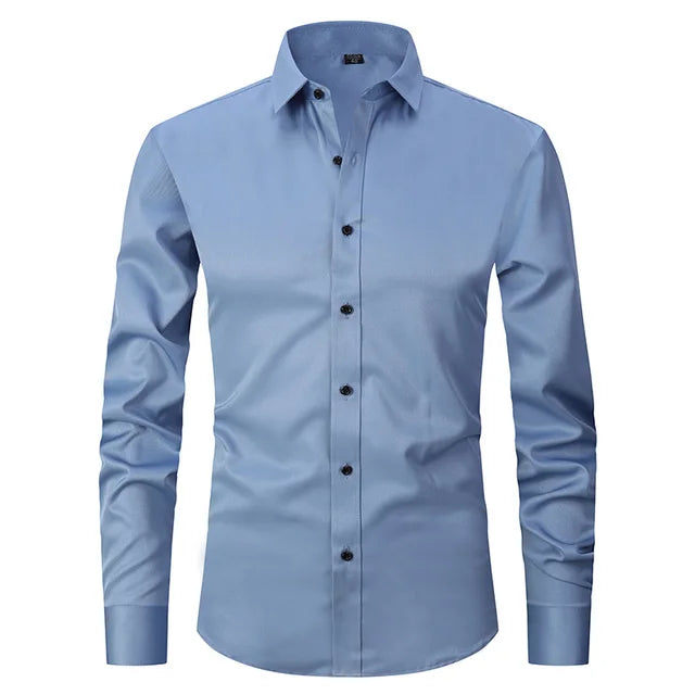 Men’s Spring Elastic Wrinkle-Free Dress Shirt with Slim Fit and Modern Design