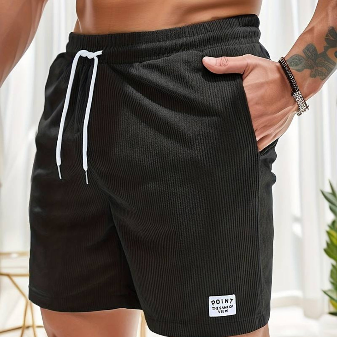 Men’s Summer Striped Corduroy Shorts with Drawstring and Elastic Waist