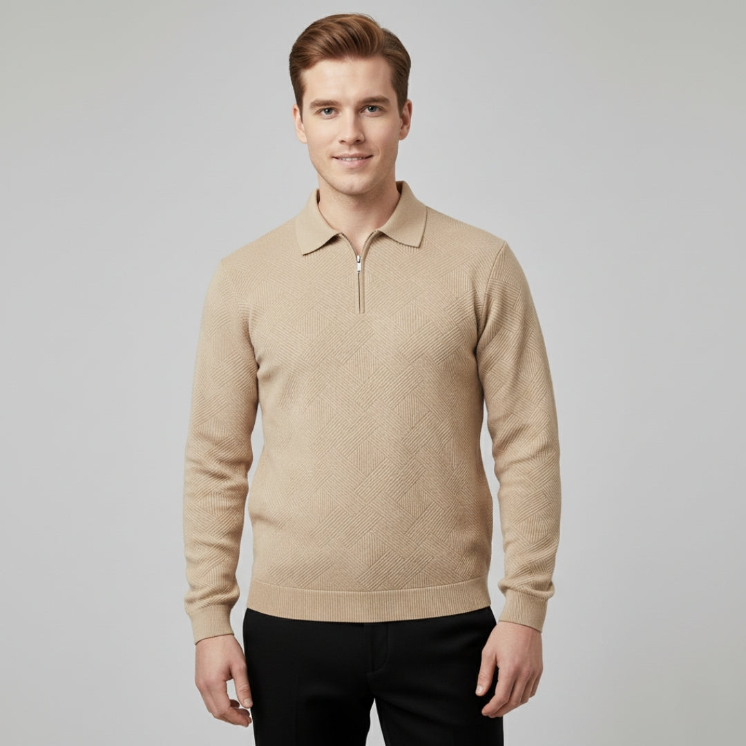 Men’s Vintage Geometric Texture Zip Up Sweater